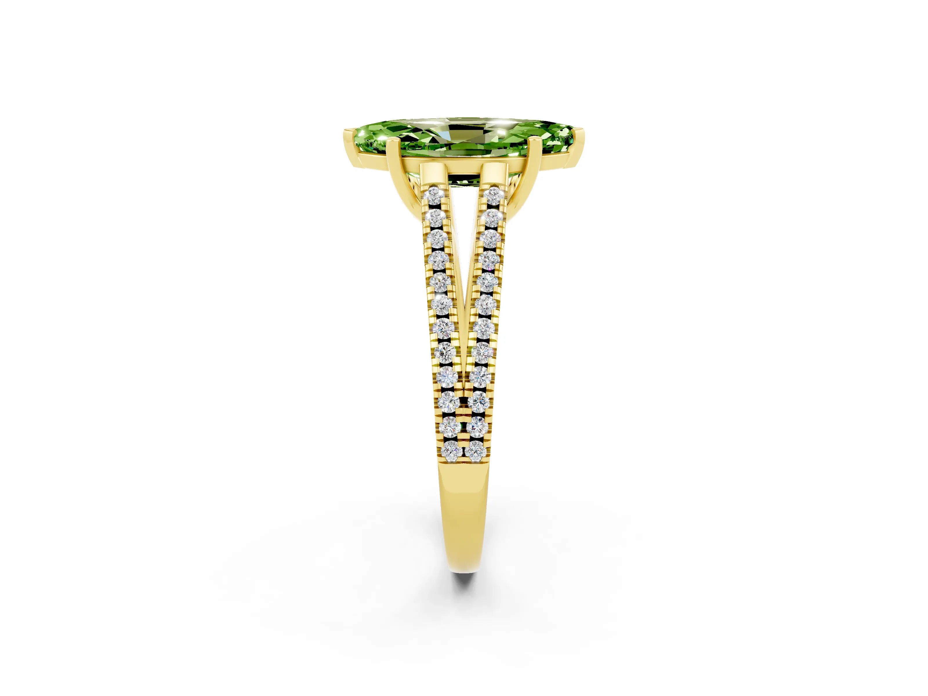 Yellow gold Marquise Cut Peridot Solitaire Engagement Ring with Split Shank Pavé Band_2