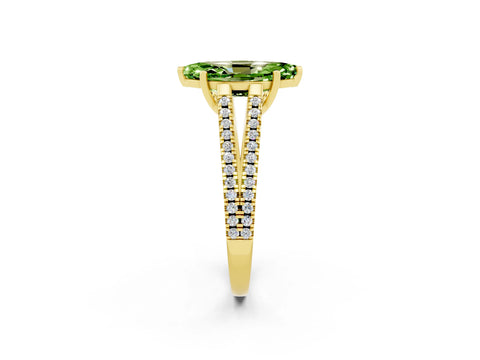 Yellow gold Marquise Cut Peridot Solitaire Engagement Ring with Split Shank Pavé Band_2