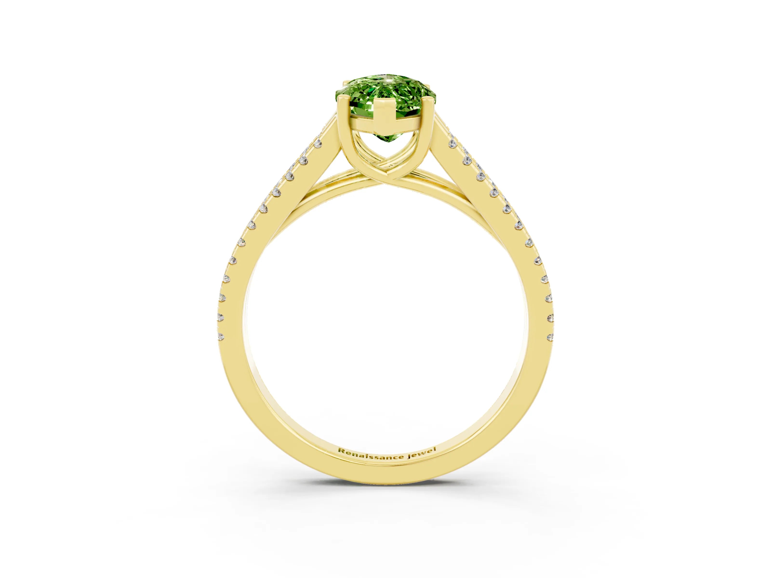 Yellow gold Marquise Cut Peridot Solitaire Engagement Ring with Split Shank Pavé Band_3