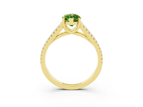 Yellow gold Marquise Cut Peridot Solitaire Engagement Ring with Split Shank Pavé Band_3