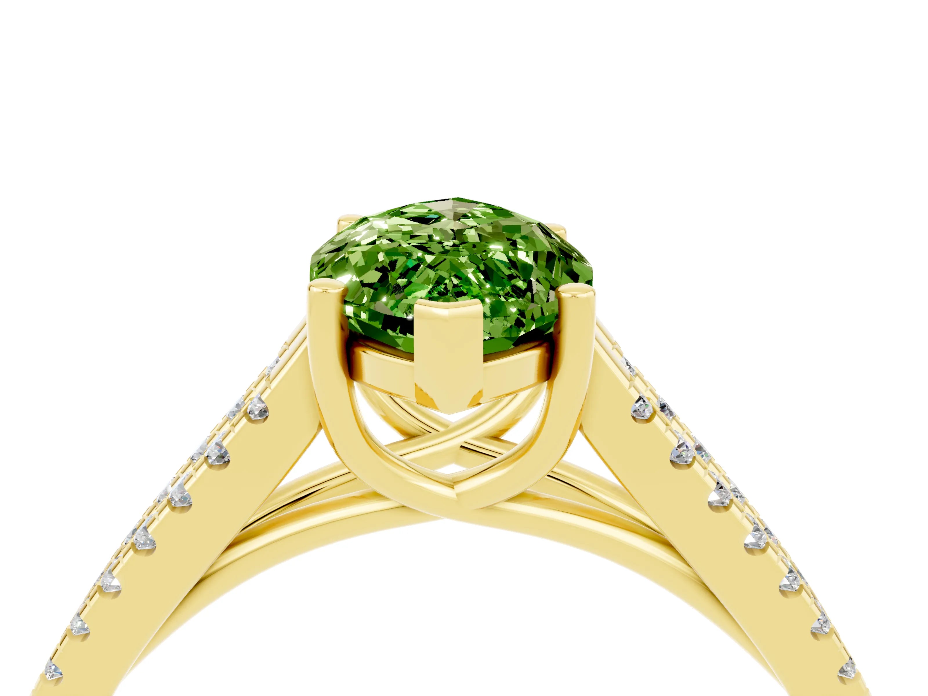 Yellow gold Marquise Cut Peridot Solitaire Engagement Ring with Split Shank Pavé Band_4