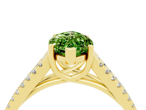 Yellow gold Marquise Cut Peridot Solitaire Engagement Ring with Split Shank Pavé Band_4