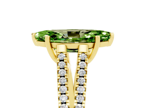 Yellow gold Marquise Cut Peridot Solitaire Engagement Ring with Split Shank Pavé Band_5
