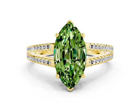 Yellow gold Marquise Cut Peridot Solitaire Engagement Ring with Split Shank Pavé Band
