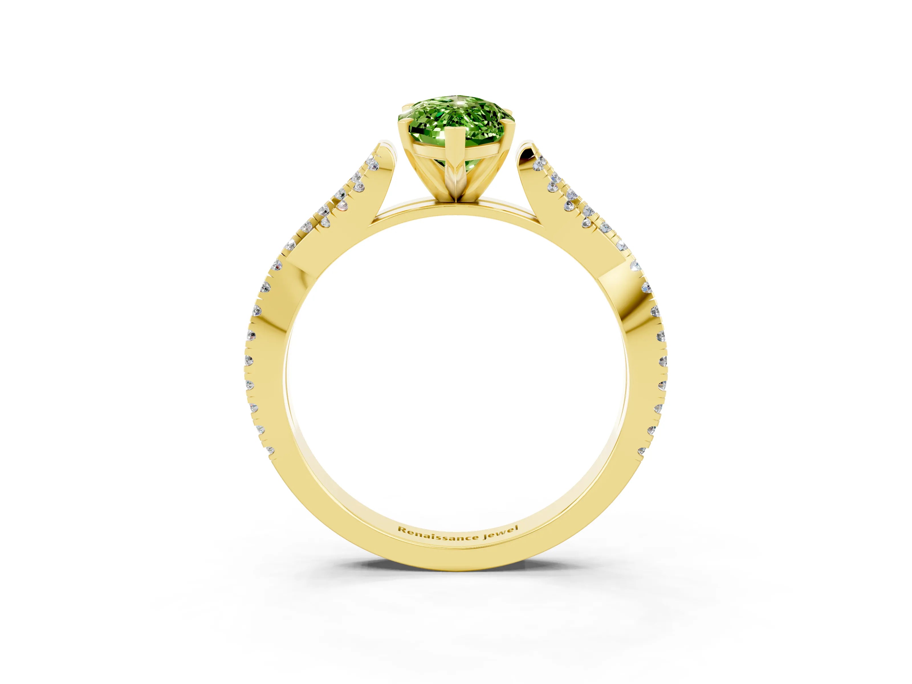 Yellow gold Marquise Cut Peridot Solitaire Engagement Ring with Twisted Pavé Band and Four-Prong Setting_3
