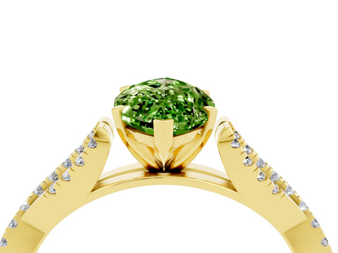 Yellow gold Marquise Cut Peridot Solitaire Engagement Ring with Twisted Pavé Band and Four-Prong Setting_4