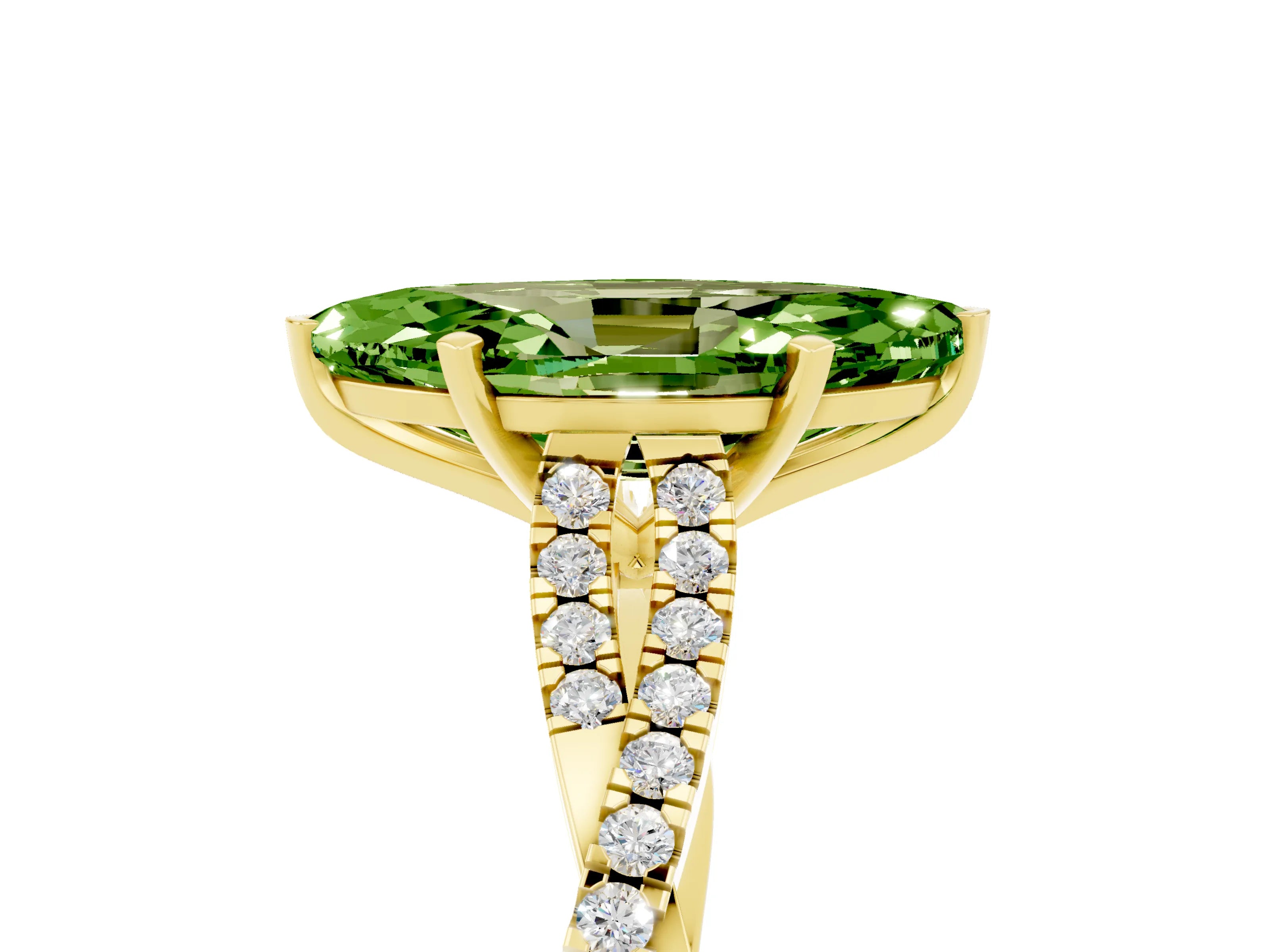 Yellow gold Marquise Cut Peridot Solitaire Engagement Ring with Twisted Pavé Band and Four-Prong Setting_5