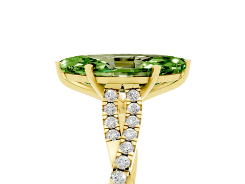 Yellow gold Marquise Cut Peridot Solitaire Engagement Ring with Twisted Pavé Band and Four-Prong Setting_5