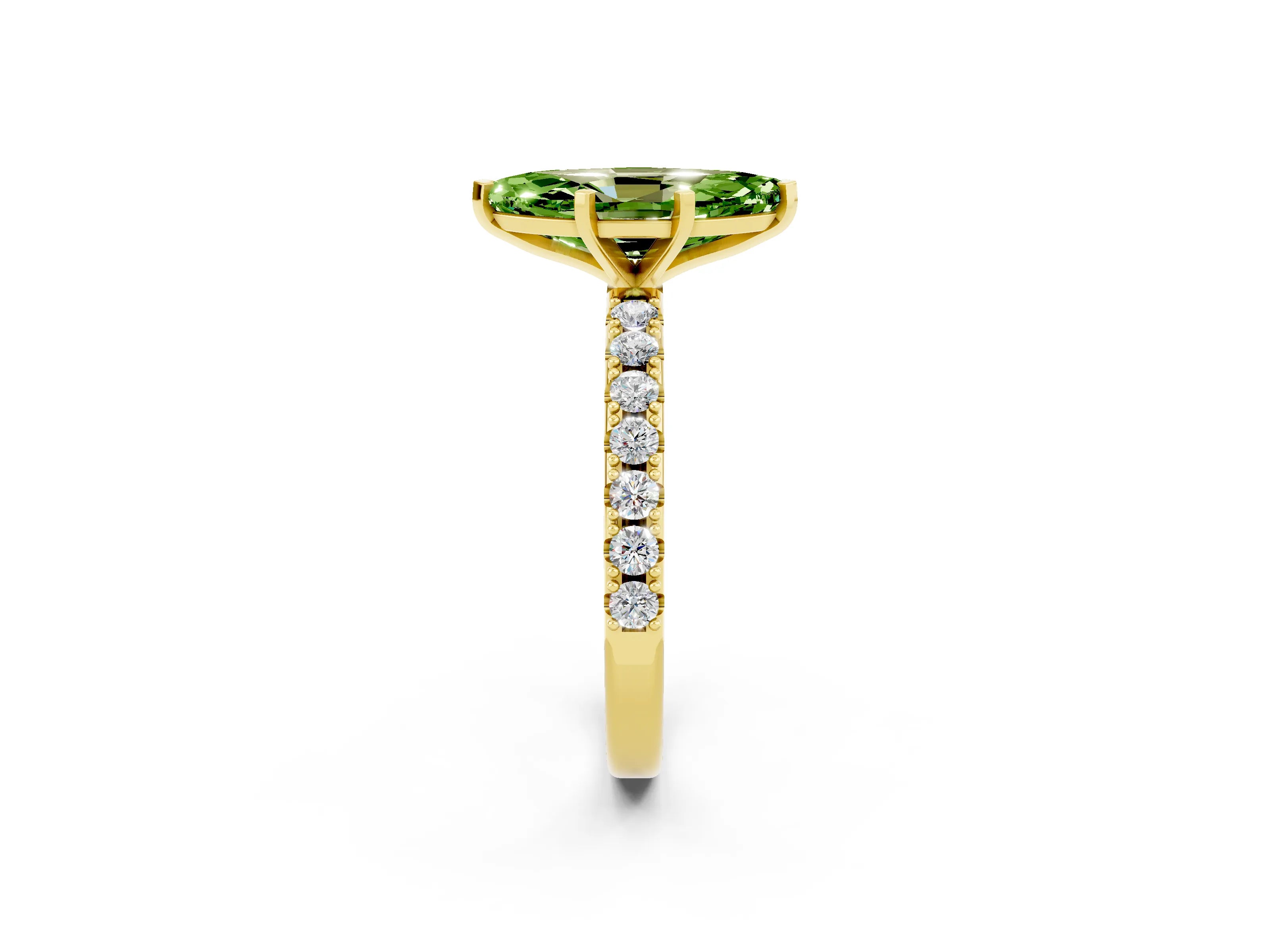 Yellow gold Marquise Cut Peridot Solitaire Pavé Band with Four-Prong Setting_2