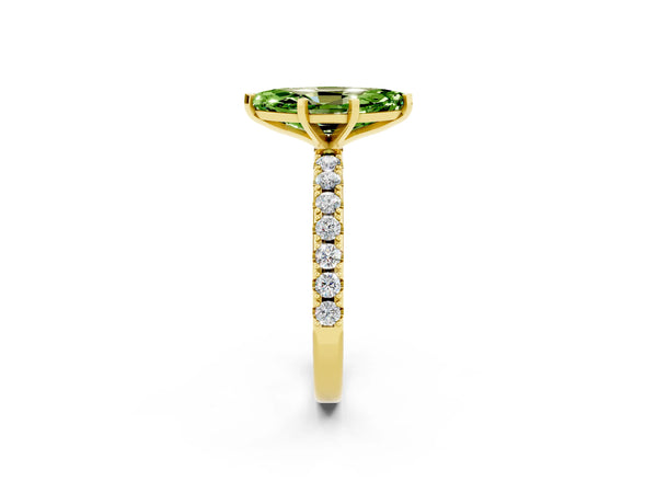 Yellow gold Marquise Cut Peridot Solitaire Pavé Band with Four-Prong Setting