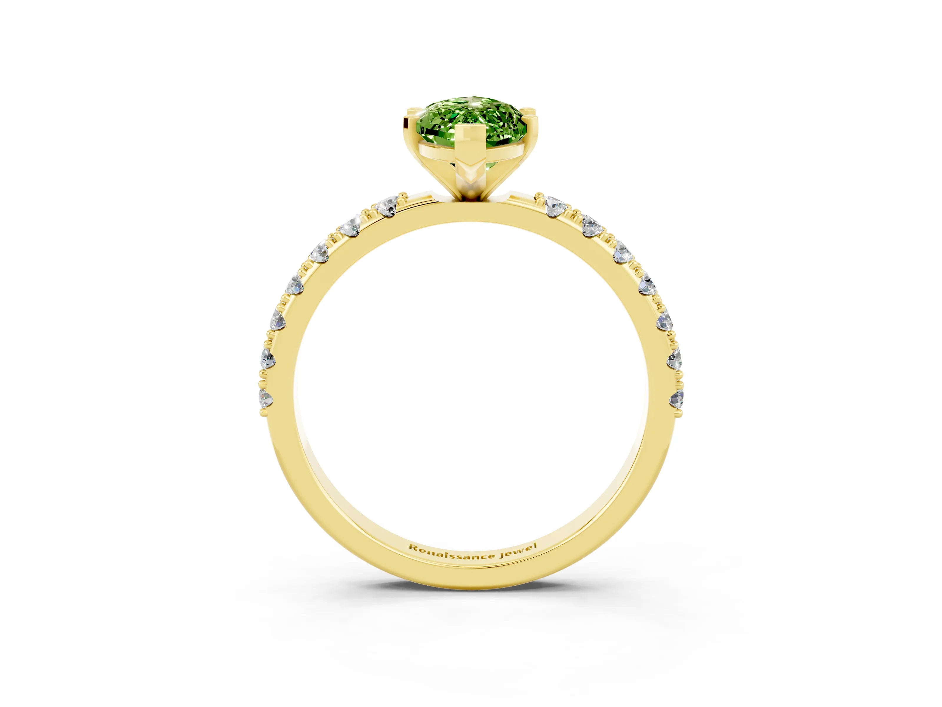 Yellow gold Marquise Cut Peridot Solitaire Pavé Band with Four-Prong Setting_3