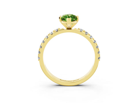 Yellow gold Marquise Cut Peridot Solitaire Pavé Band with Four-Prong Setting_3