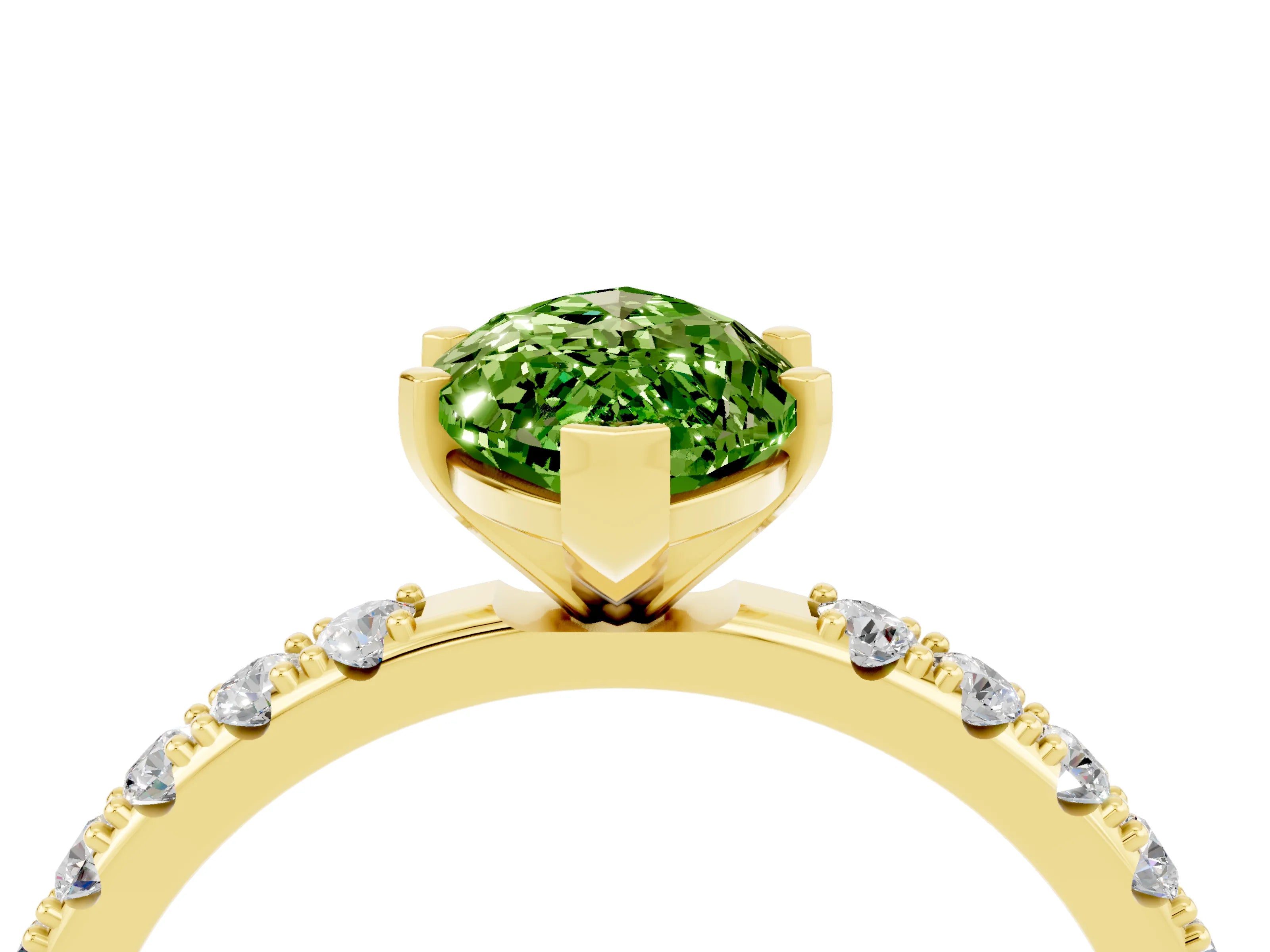 Yellow gold Marquise Cut Peridot Solitaire Pavé Band with Four-Prong Setting_4