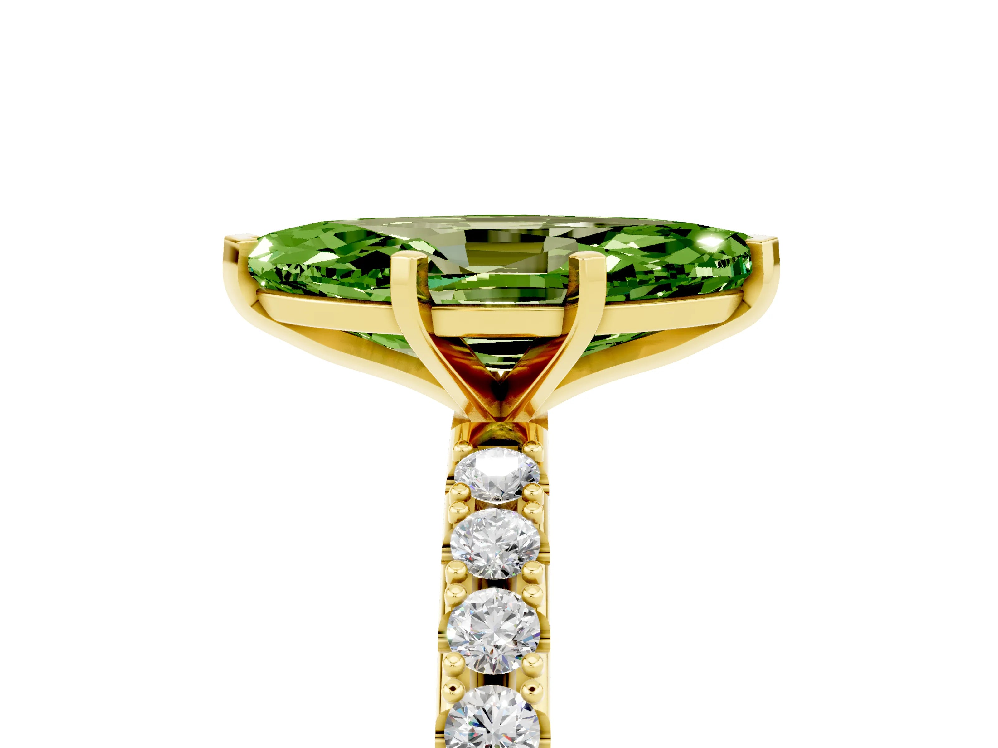 Yellow gold Marquise Cut Peridot Solitaire Pavé Band with Four-Prong Setting_5