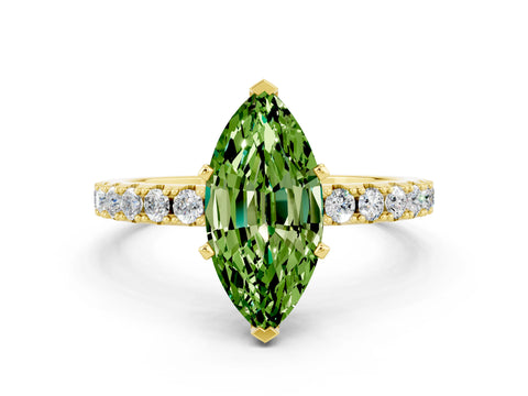Yellow gold Marquise Cut Peridot Solitaire Pavé Band with Four-Prong Setting