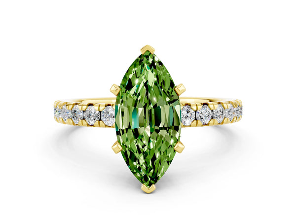 Yellow gold Marquise Cut Peridot Solitaire Pavé Engagement Ring with Round Band and Prong Setting