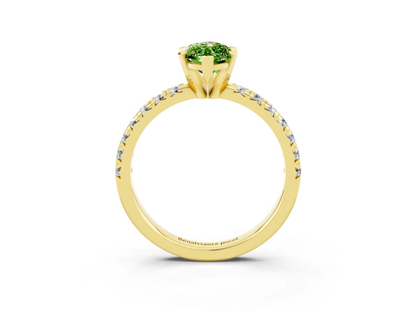 Yellow gold Marquise Cut Peridot Solitaire Pavé Engagement Ring with Round Band and Prong Setting
