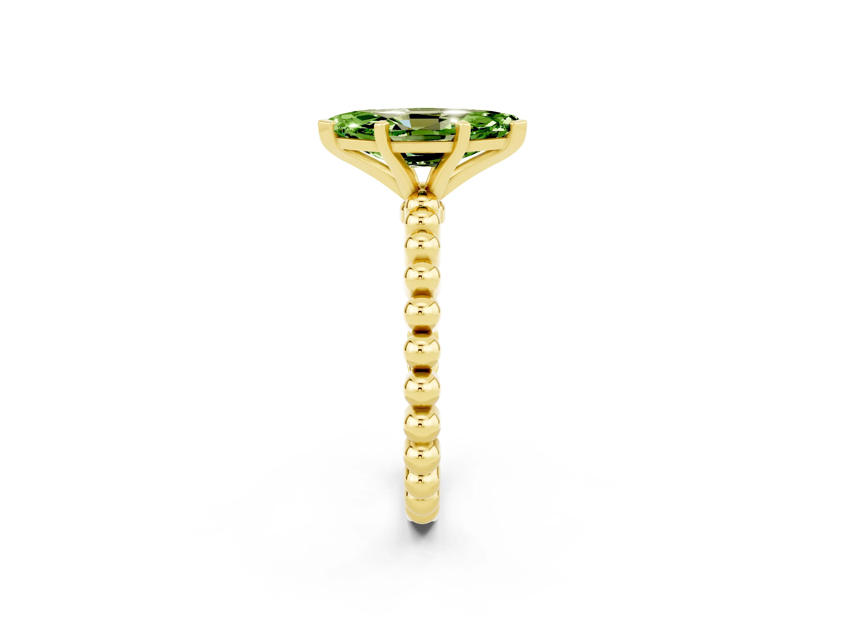 Yellow gold Marquise Cut Peridot Solitaire Ring with Beaded Band and Prong Setting_2