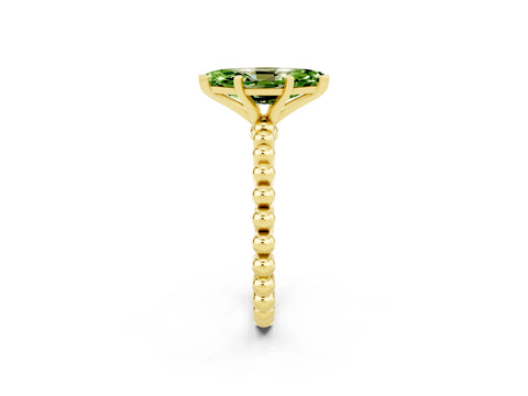 Yellow gold Marquise Cut Peridot Solitaire Ring with Beaded Band and Prong Setting_2