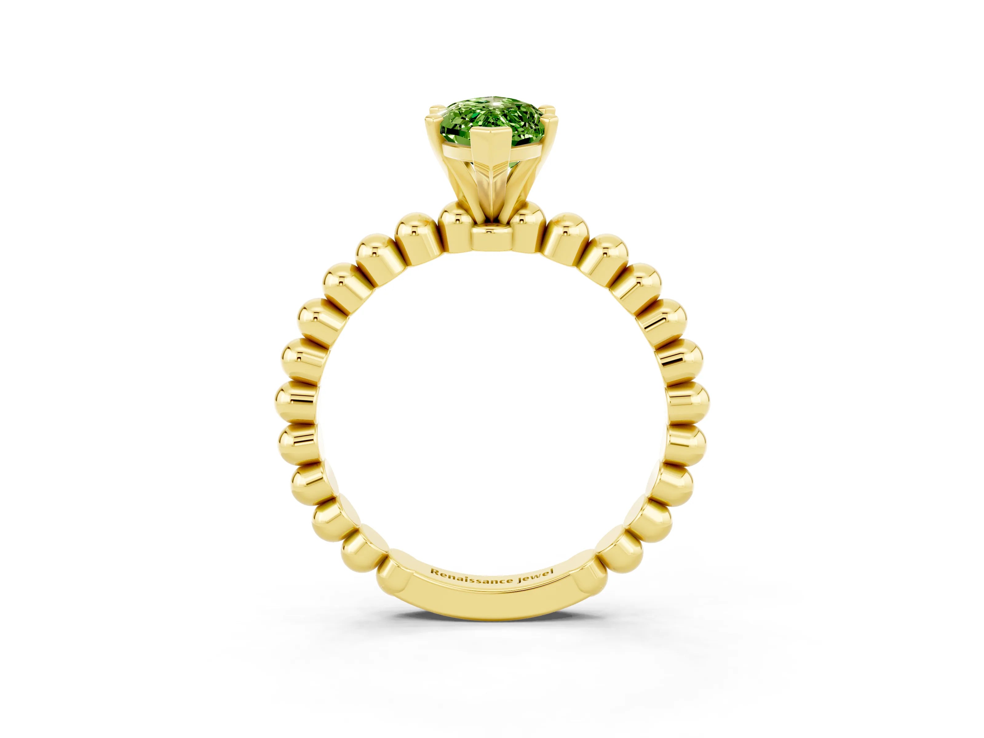 Yellow gold Marquise Cut Peridot Solitaire Ring with Beaded Band and Prong Setting_3