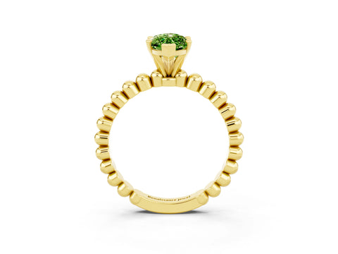 Yellow gold Marquise Cut Peridot Solitaire Ring with Beaded Band and Prong Setting_3