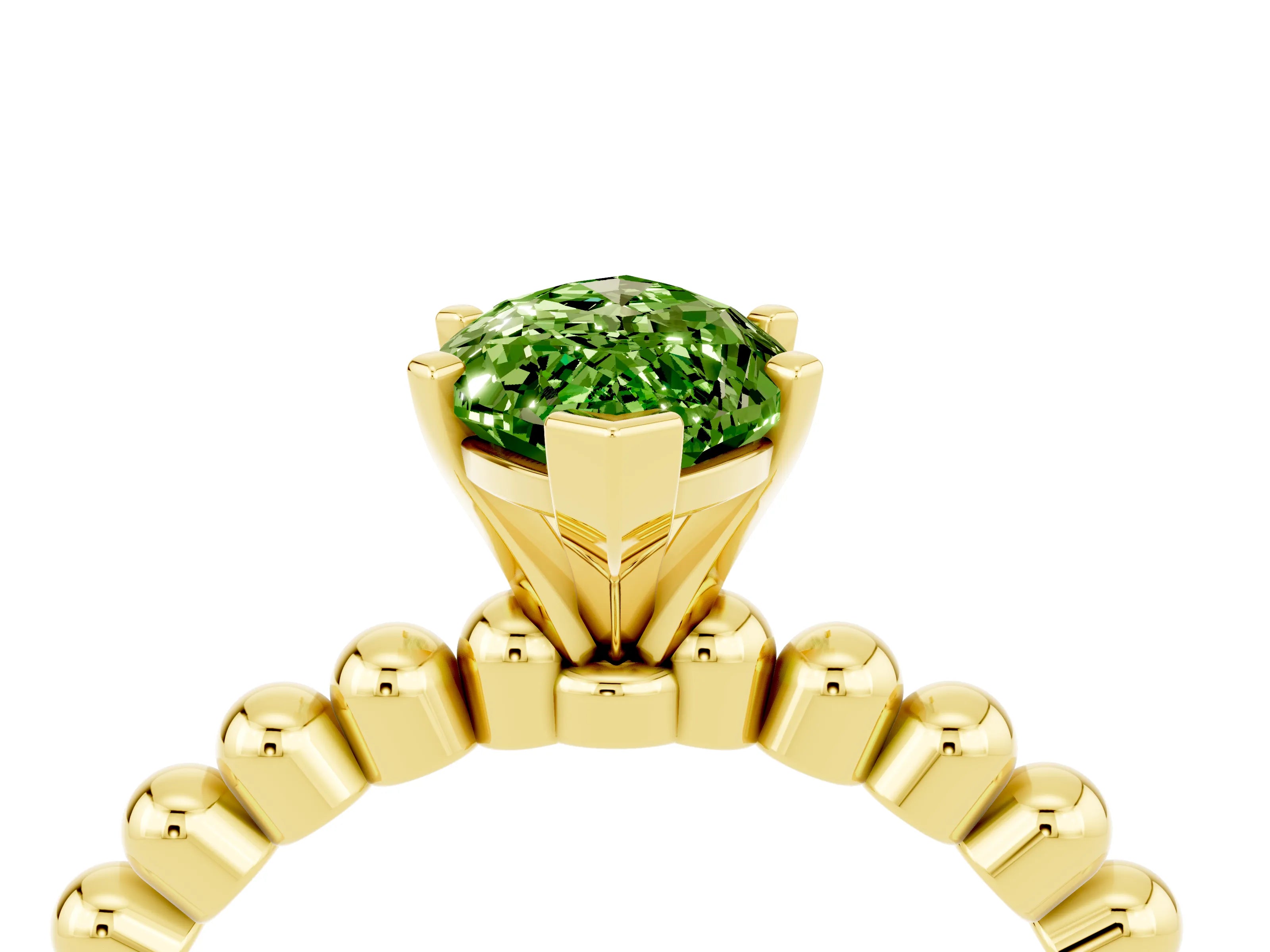 Yellow gold Marquise Cut Peridot Solitaire Ring with Beaded Band and Prong Setting_4