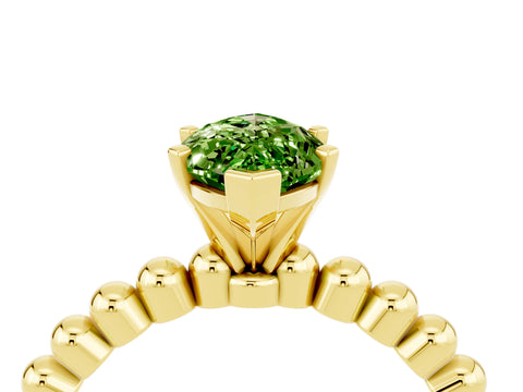 Yellow gold Marquise Cut Peridot Solitaire Ring with Beaded Band and Prong Setting_4