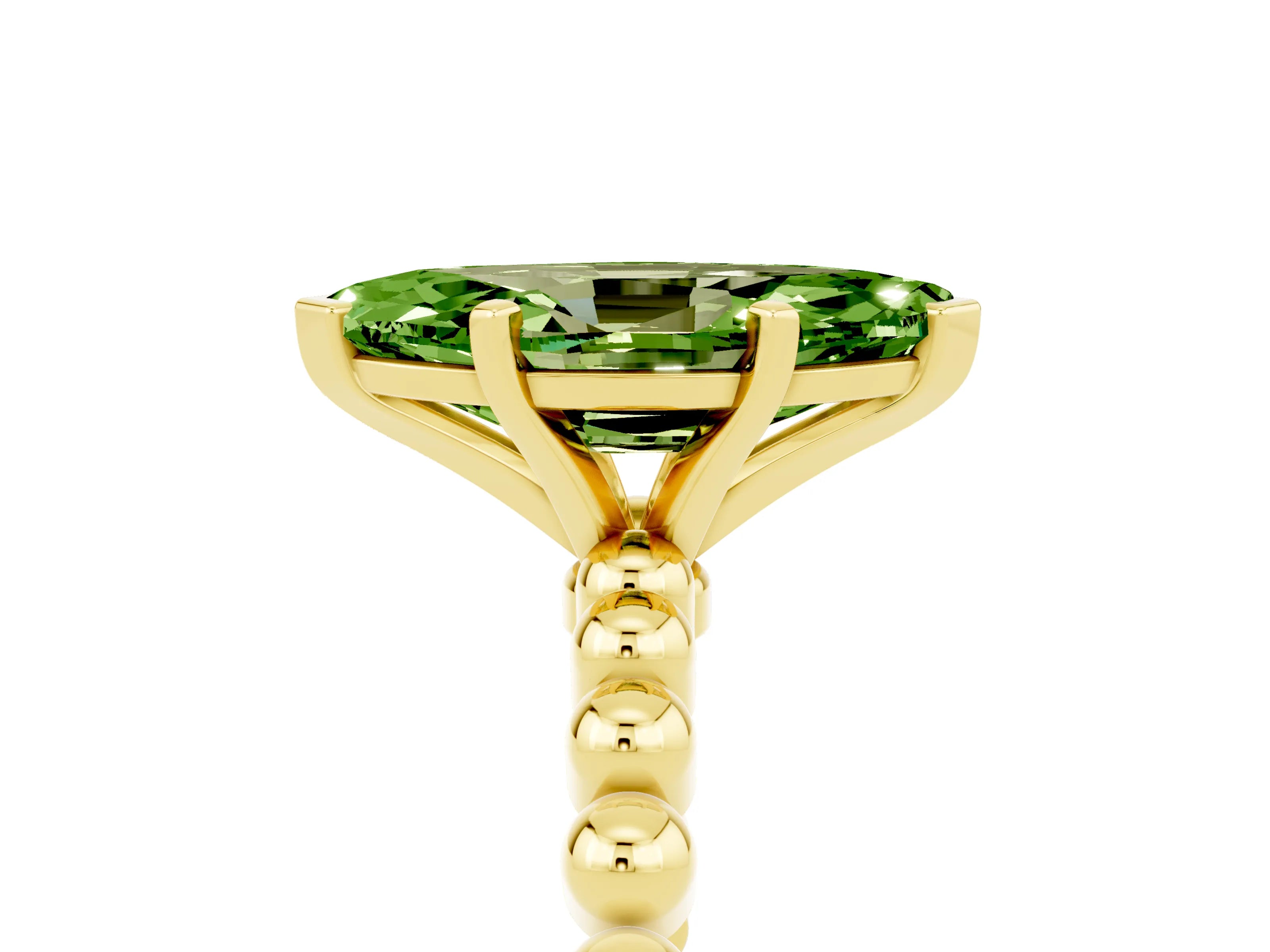 Yellow gold Marquise Cut Peridot Solitaire Ring with Beaded Band and Prong Setting_5