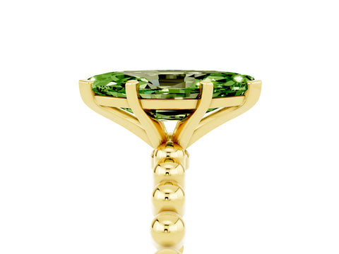Yellow gold Marquise Cut Peridot Solitaire Ring with Beaded Band and Prong Setting_5