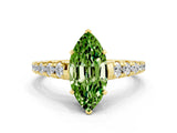 Yellow gold Marquise Cut Peridot Solitaire Ring with Cathedral Setting and Pavé Band