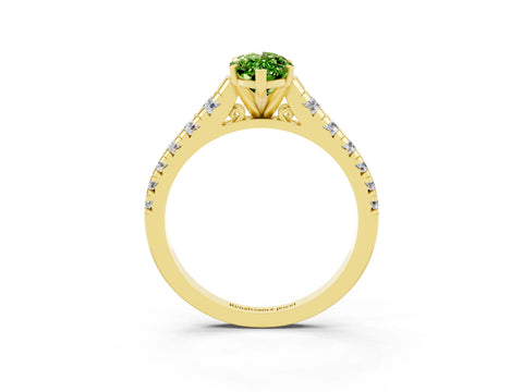 Yellow gold Marquise Cut Peridot Solitaire Ring with Cathedral Setting and Pavé Band_3