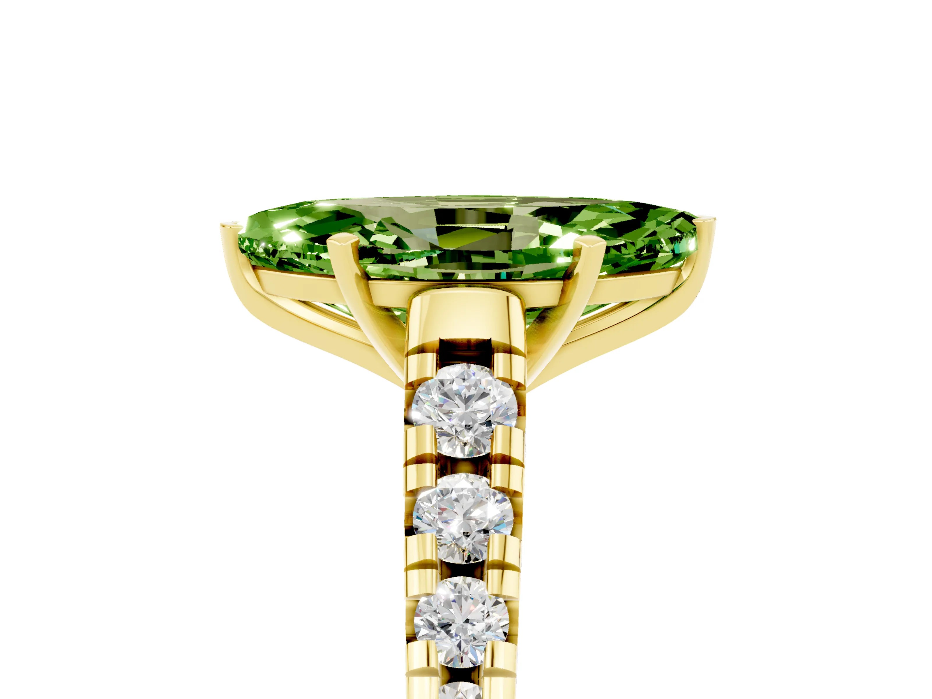 Yellow gold Marquise Cut Peridot Solitaire Ring with Cathedral Setting and Pavé Band_5