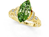 Yellow gold Marquise Cut Peridot Solitaire Ring with Filigree Band and Four-Prong Setting_25