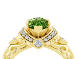 Yellow gold Marquise Cut Peridot Solitaire Ring with Filigree Band and Four-Prong Setting_28