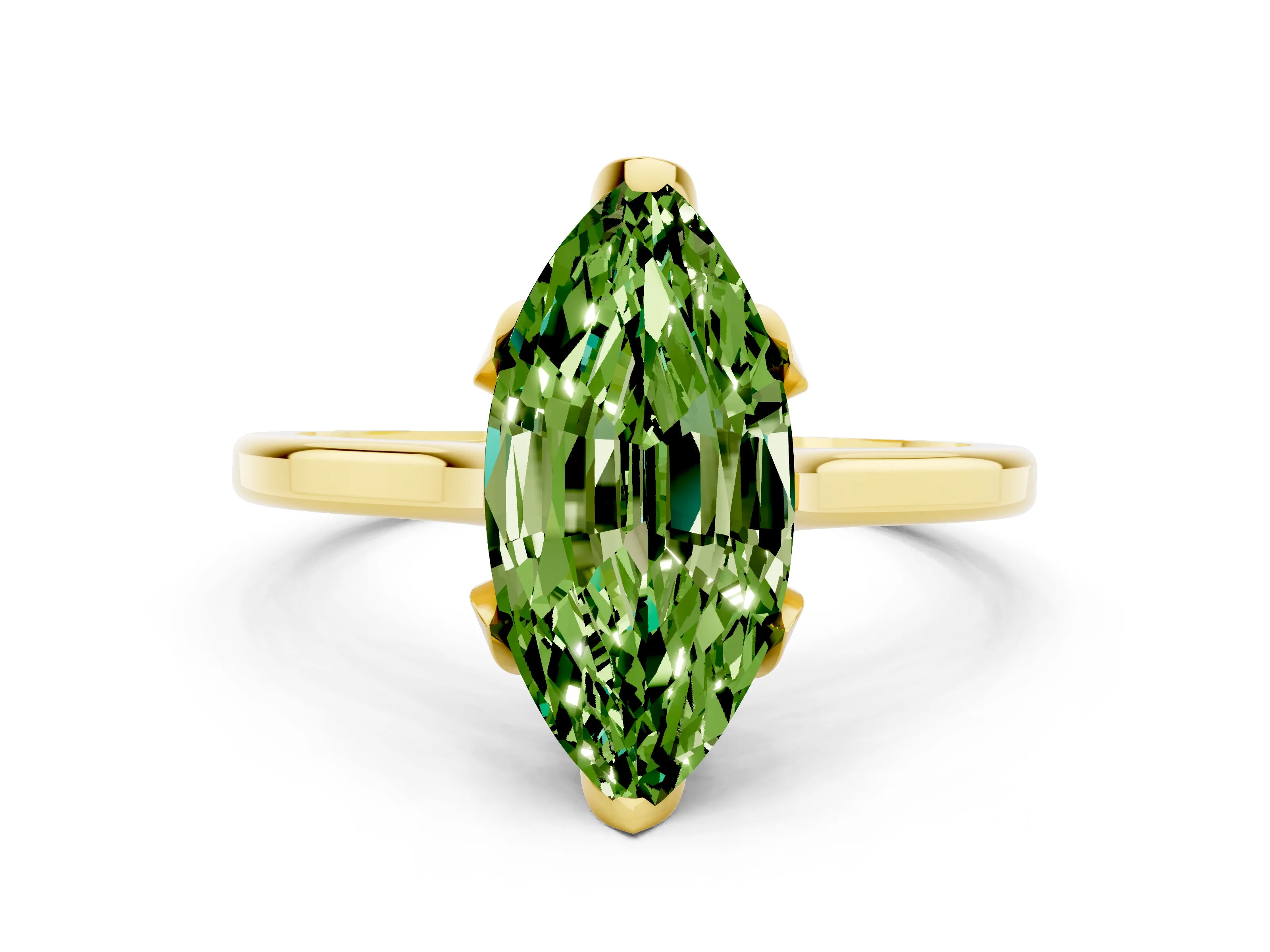 Yellow gold Marquise Cut Peridot Solitaire Ring with Flower Prong Setting and Classic Band_12