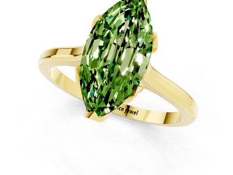 Yellow gold Marquise Cut Peridot Solitaire Ring with Flower Prong Setting and Classic Band_13