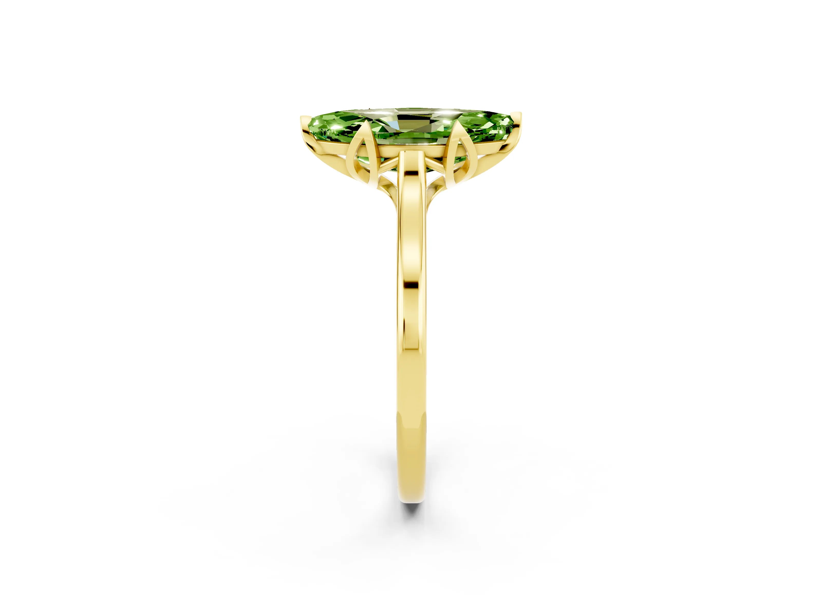 Yellow gold Marquise Cut Peridot Solitaire Ring with Flower Prong Setting and Classic Band_14
