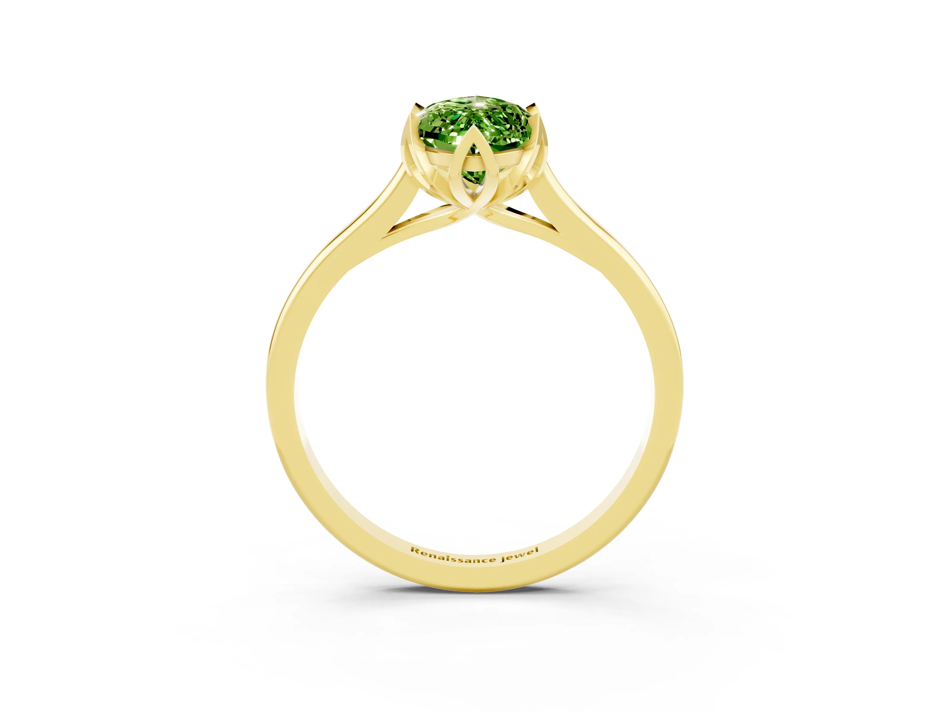 Yellow gold Marquise Cut Peridot Solitaire Ring with Flower Prong Setting and Classic Band_15