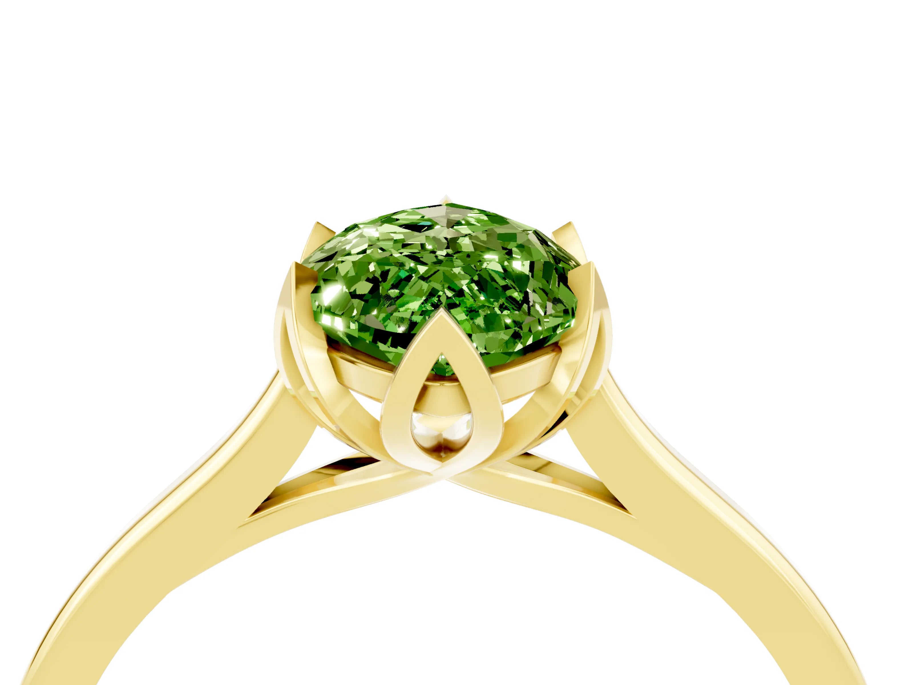 Yellow gold Marquise Cut Peridot Solitaire Ring with Flower Prong Setting and Classic Band_16