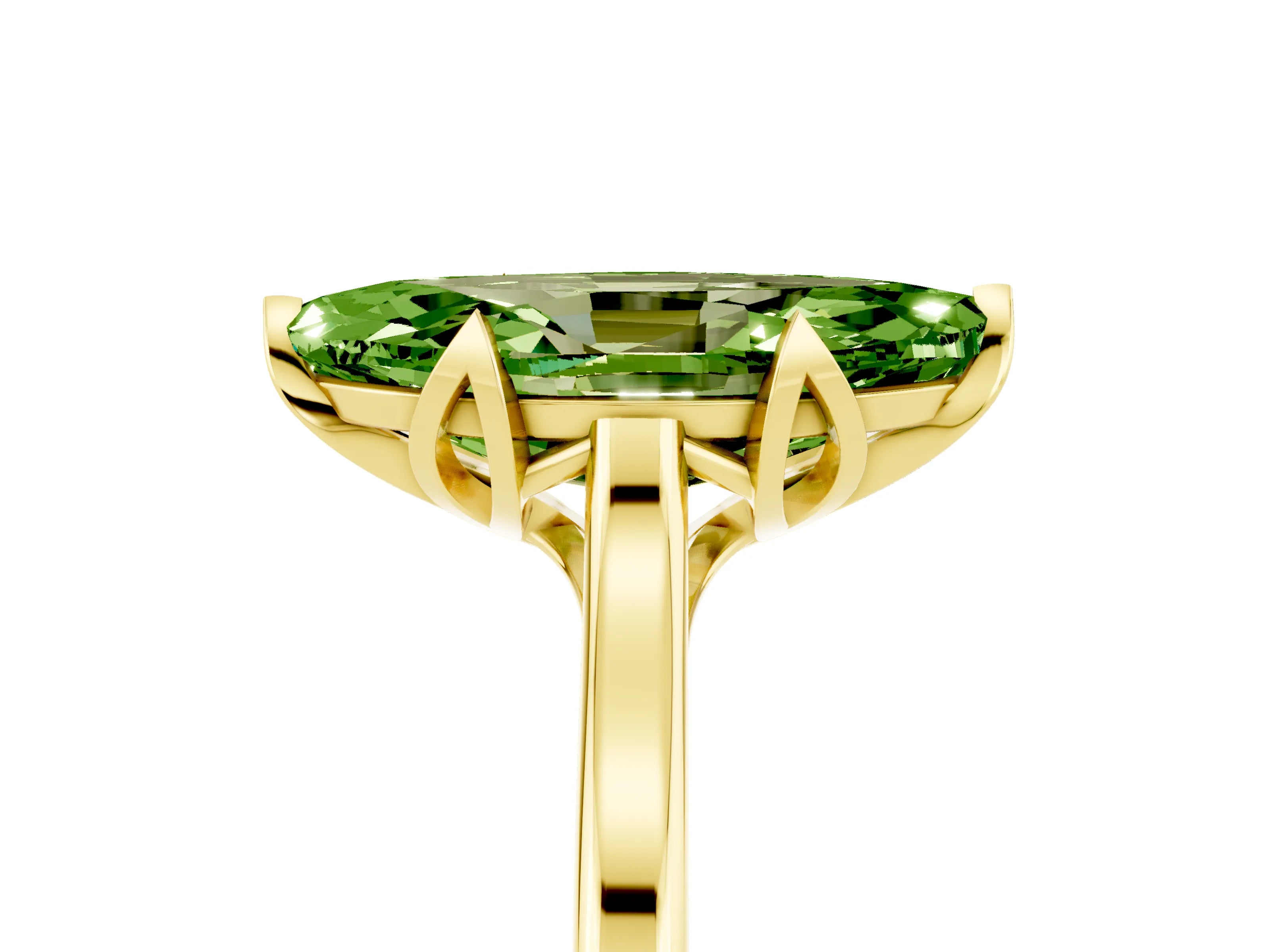 Yellow gold Marquise Cut Peridot Solitaire Ring with Flower Prong Setting and Classic Band_17