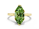 Yellow gold Marquise Cut Peridot Solitaire Ring with Flower Prong Setting and Classic Band_36