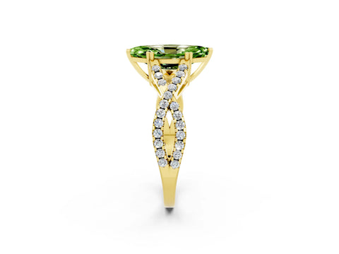 Yellow gold Marquise Cut Peridot Solitaire Ring with Four-Prong Setting and Twisted Pavé Band_2