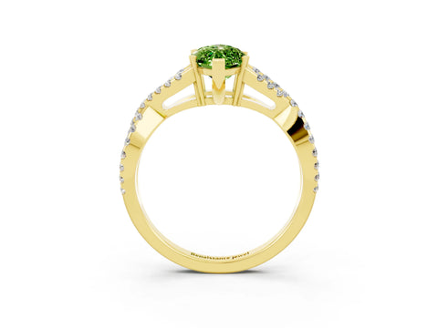 Yellow gold Marquise Cut Peridot Solitaire Ring with Four-Prong Setting and Twisted Pavé Band_3