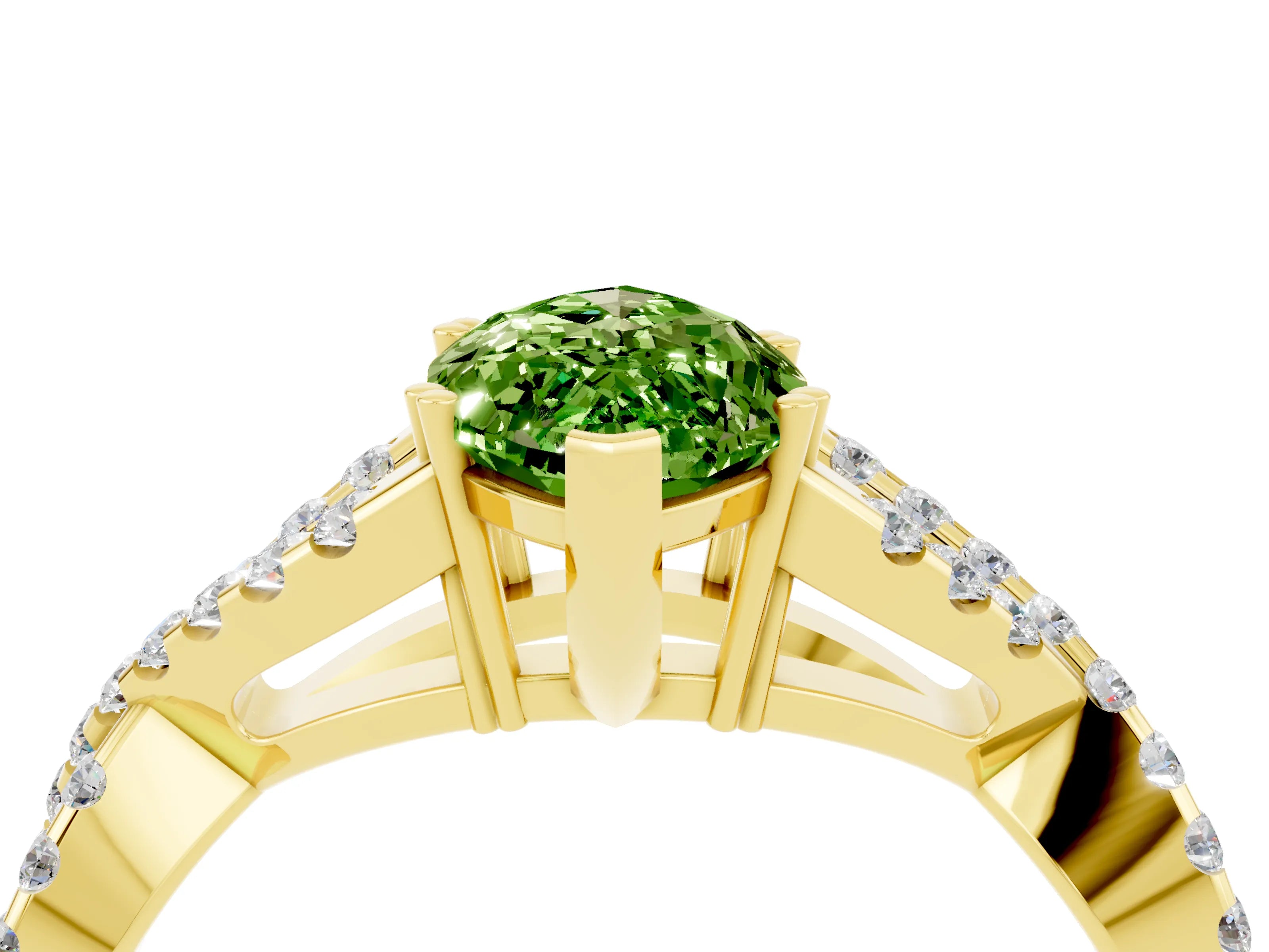 Yellow gold Marquise Cut Peridot Solitaire Ring with Four-Prong Setting and Twisted Pavé Band_4