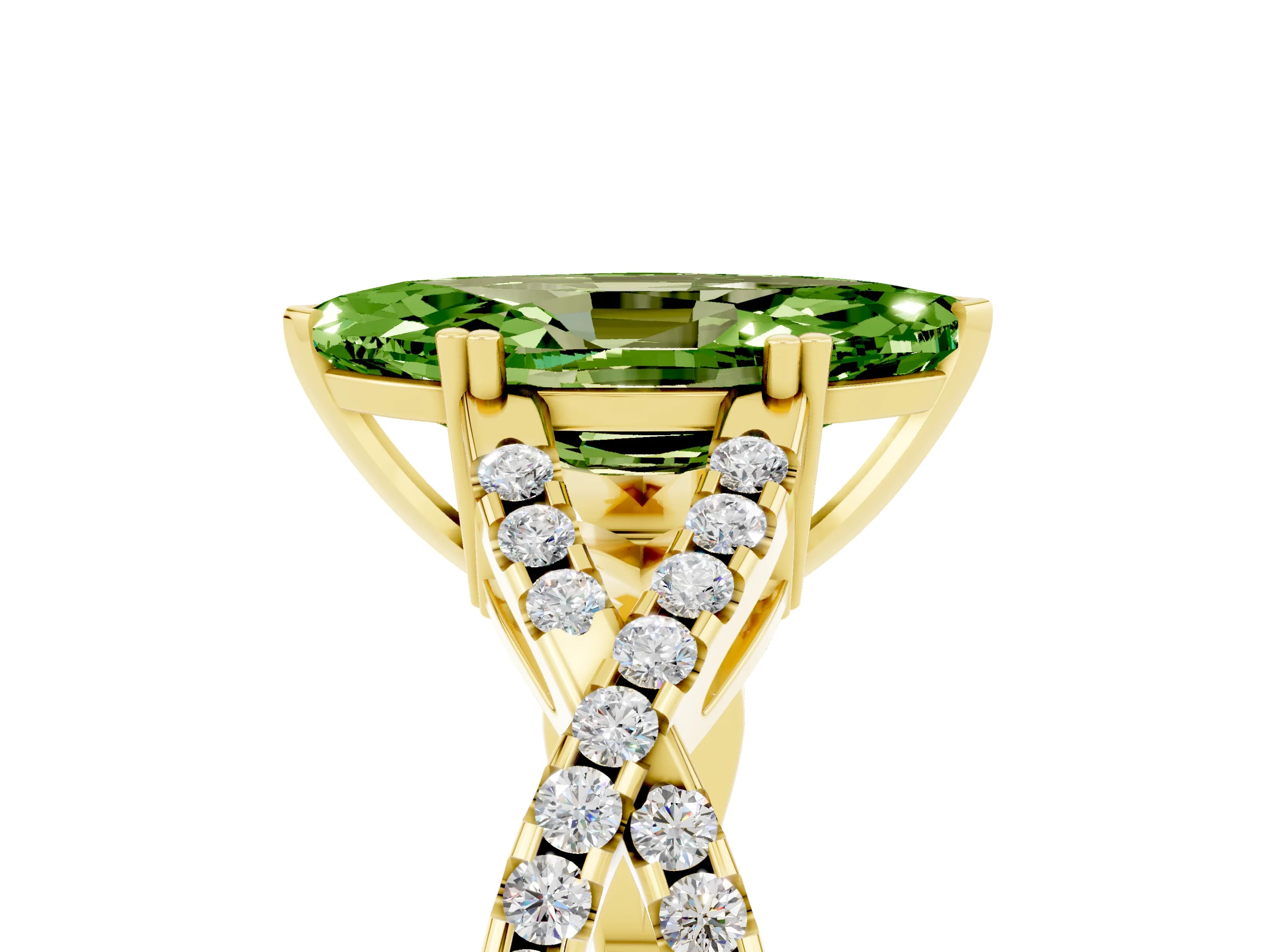 Yellow gold Marquise Cut Peridot Solitaire Ring with Four-Prong Setting and Twisted Pavé Band_5