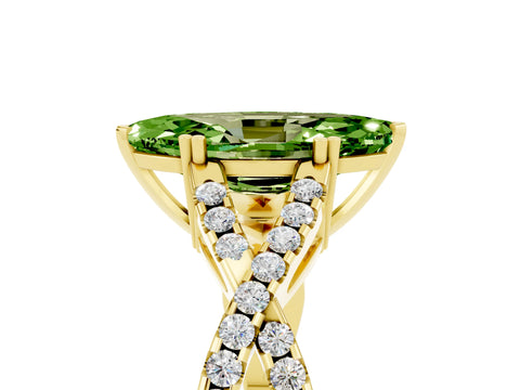 Yellow gold Marquise Cut Peridot Solitaire Ring with Four-Prong Setting and Twisted Pavé Band_5