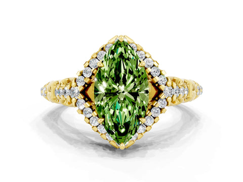 Yellow gold Marquise Cut Peridot Solitaire Ring with Hidden Halo and Pavé Band_12