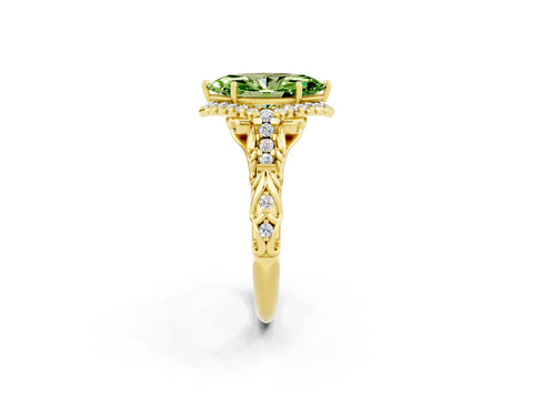 Yellow gold Marquise Cut Peridot Solitaire Ring with Hidden Halo and Pavé Band_14