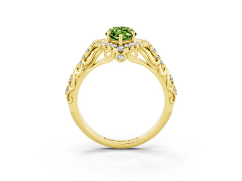 Yellow gold Marquise Cut Peridot Solitaire Ring with Hidden Halo and Pavé Band_15