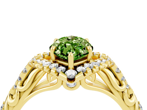 Yellow gold Marquise Cut Peridot Solitaire Ring with Hidden Halo and Pavé Band_16